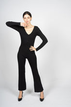Load image into Gallery viewer, Black Knitted Jumpsuit with Front Button Opening
