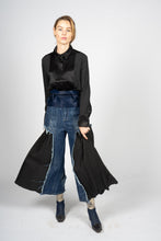 Load image into Gallery viewer, Fitted Denim Trousers with Pleated Cotton Panels