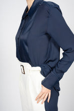 Load image into Gallery viewer, Blue Kaftan Shirt with Pleated Plastron