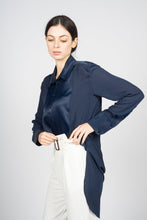 Load image into Gallery viewer, Blue Kaftan Shirt with Pleated Plastron