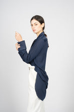 Load image into Gallery viewer, Blue Kaftan Shirt with Pleated Plastron