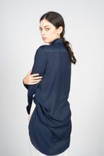 Load image into Gallery viewer, Blue Kaftan Shirt with Pleated Plastron
