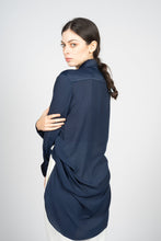 Load image into Gallery viewer, Blue Kaftan Shirt with Pleated Plastron