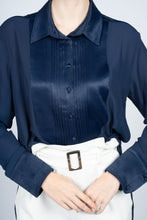 Load image into Gallery viewer, Blue Kaftan Shirt with Pleated Plastron