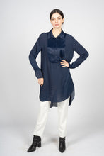Load image into Gallery viewer, Blue Kaftan Shirt with Pleated Plastron