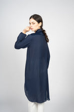 Load image into Gallery viewer, Blue Kaftan Shirt with Pleated Plastron