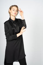 Load image into Gallery viewer, Black Kaftan Shirt Dress with Pleated Plastron
