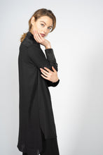 Load image into Gallery viewer, Black Kaftan Shirt Dress with Pleated Plastron