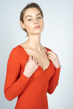 Load image into Gallery viewer, Orange Knitted Jumpsuit with Front Button Opening
