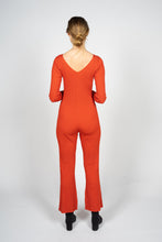 Load image into Gallery viewer, Orange Knitted Jumpsuit with Front Button Opening
