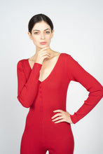 Load image into Gallery viewer, Red Knitted Jumpsuit with Front Button Opening
