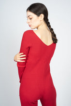 Load image into Gallery viewer, Red Knitted Jumpsuit with Front Button Opening
