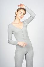 Load image into Gallery viewer, Grey Knitted Jumpsuit with Front Button Opening
