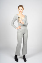 Load image into Gallery viewer, Grey Knitted Jumpsuit with Front Button Opening
