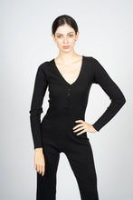 Load image into Gallery viewer, Black Knitted Jumpsuit with Front Button Opening
