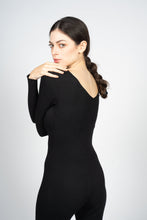 Load image into Gallery viewer, Black Knitted Jumpsuit with Front Button Opening
