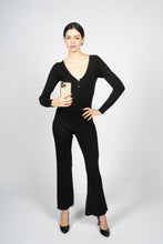 Load image into Gallery viewer, Black Knitted Jumpsuit with Front Button Opening
