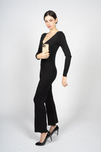 Load image into Gallery viewer, Black Knitted Jumpsuit with Front Button Opening
