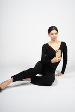 Load image into Gallery viewer, Black Knitted Jumpsuit with Front Button Opening
