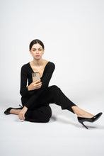 Load image into Gallery viewer, Black Knitted Jumpsuit with Front Button Opening
