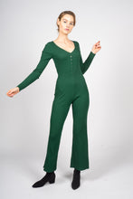 Load image into Gallery viewer, Green Knitted Jumpsuit with Front Button Opening
