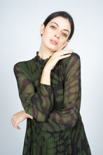 Load image into Gallery viewer, Pleated Midi Dress in Green Tie-Dye Print
