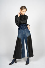 Load image into Gallery viewer, Fitted Denim Trousers with Pleated Cotton Panels
