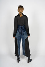 Load image into Gallery viewer, Fitted Denim Trousers with Pleated Cotton Panels
