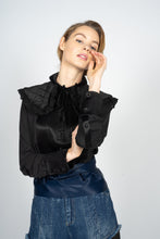 Load image into Gallery viewer, Black Quilted Shoulder Bib with English Eyelet Embroidery
