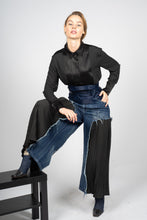 Load image into Gallery viewer, Fitted Denim Trousers with Pleated Cotton Panels
