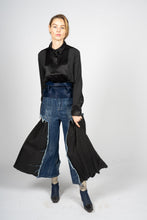 Load image into Gallery viewer, Fitted Denim Trousers with Pleated Cotton Panels
