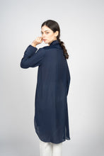 Load image into Gallery viewer, Blue Kaftan Shirt with Pleated Plastron
