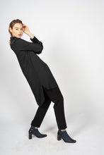 Load image into Gallery viewer, Black Kaftan Shirt Dress with Pleated Plastron
