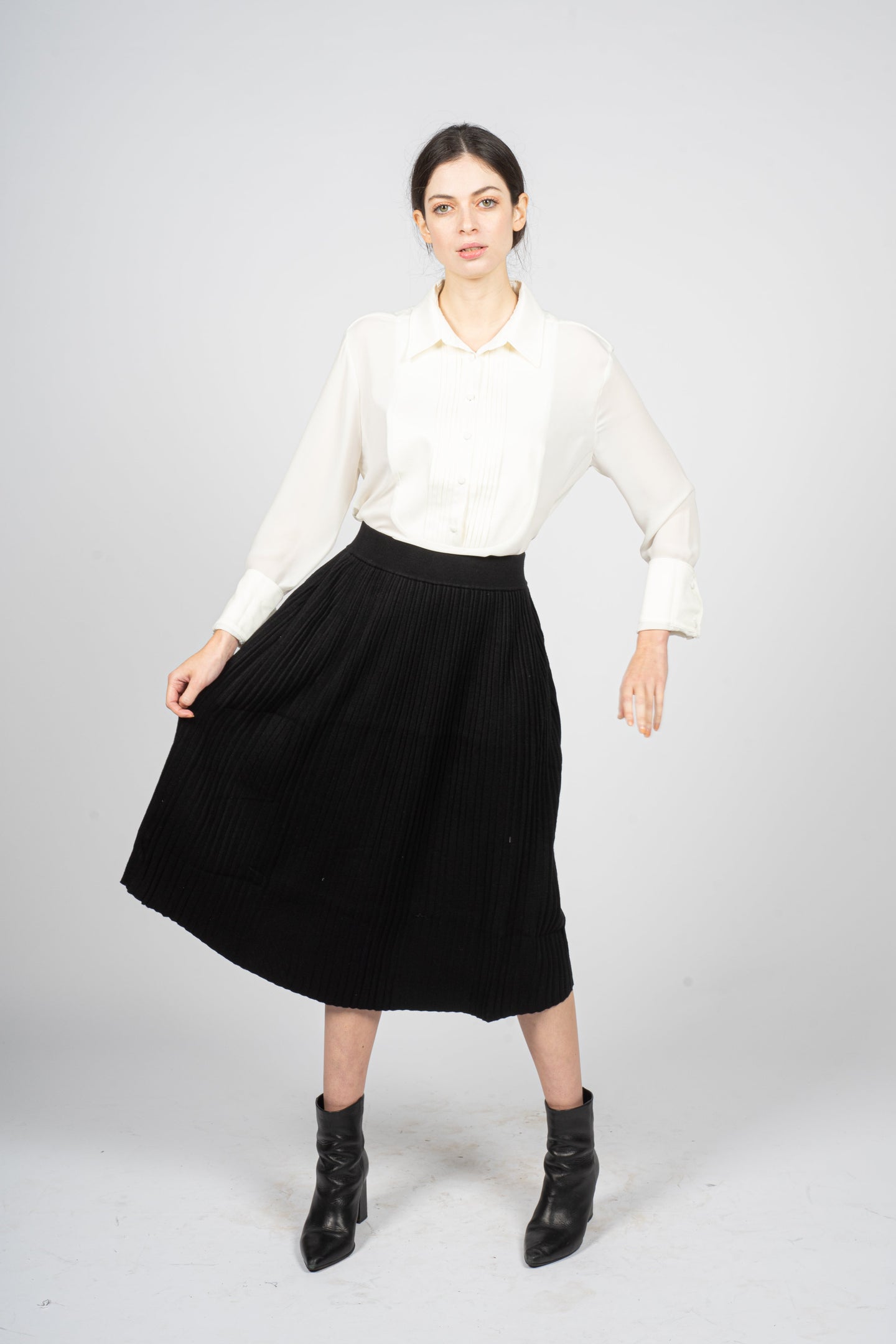 Calf-Length Pleated Skirt